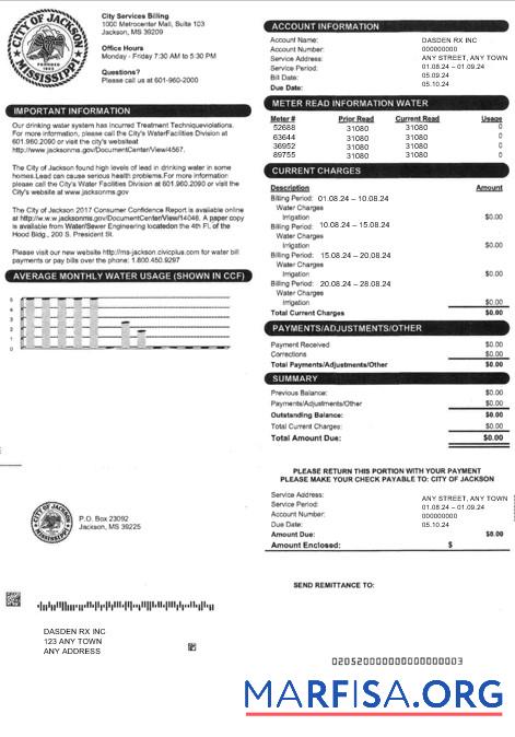 Downloadable USA CITY OF JACKSON business utility bill Word and PDF template